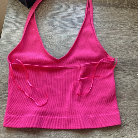 Summer crop top, shoulders out, bright pink soft flexible crop top - Picture 2 of 8